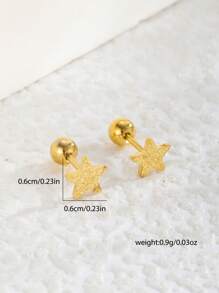 1pair Sandblasted Pentagram Stud Earrings Golden Plated Stainless Steel Star Girls Earrings For Small Delicate Party Jewelry For Daily Wear - Yellow Gold - View 5