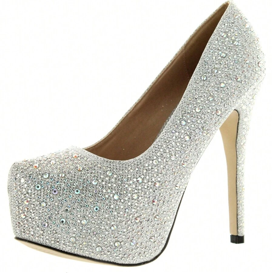 Womens Shiny Platform Pumps Shoes - 銀色 - 查看 1
