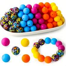 25pcs 15mm Silicone Solid Colorful Pattern Round Loose Beads For Jewelry Making DIY Special Key Bag Chain Pens Decors Bracelet Necklace Lanyards Beaded Craft Supplies