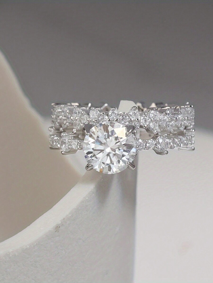 Mosan Diamond Stack Band Ring For Ladies 925 Sterling Silver Low