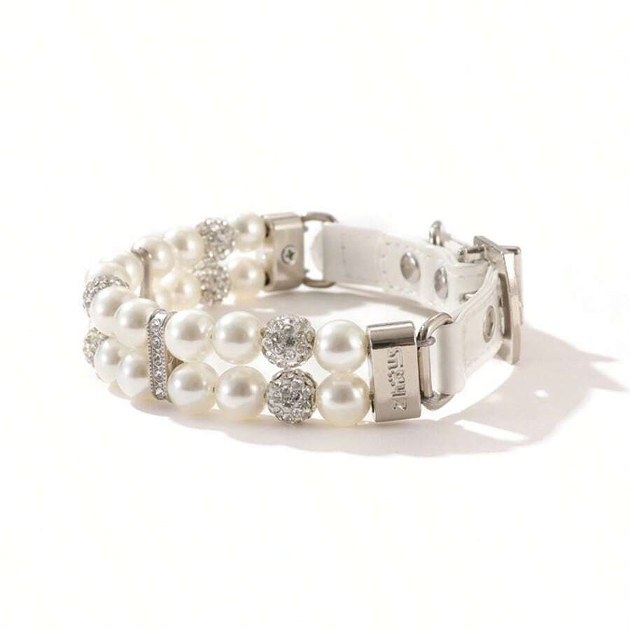 1 collar y correa para mascotas con decoración de perlas para perros y gatos pequeños y medianos - Negro - Ver 1