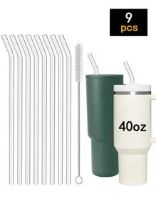 3pcs/9pcs Reusable Glass Straws Compatible With 40oz/30oz Tumbler, Includes Cleaning Brush, Cup Accessories Christmas Gift,School Supplies - Clear - View 6