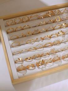 66pcs/Set Fashionable Elegant Simple Delicate Ring Set In Heart, Butterfly, Flower, Leaf, Droplet, Geometric, Faux Pearl & Wide Metallic Styles For Holidays, Parties, Dating & Daily Wear (Without Box)