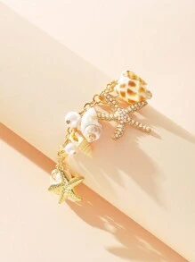 1pc Fashionable Niche Ocean Style Faux Pearl Starfish Decor Anklet, Suitable For Summer Beach, Party, Gift, Date, Daily Wear Jewelry - Multicolor - View 3