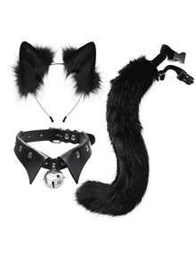 Bộ vòng cổ cá nhân hóa phong cách Y2K Phụ kiện nhập vai hành động thực tế Vòng cổ Gothic Punk Băng đô tai cáo Tai & đuôi động vật Đạo cụ cosplay - màu đen - Xem 1