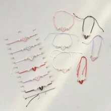 Bộ 12 chiếc vòng tay bằng hợp kim hình trái tim nhiều màu sắc bằng gốm sứ dùng cho tiệc cưới, dành cho bé gái, phong cách ngày lễ Valentine, mẹ, mẹ, ngày của mẹ, quà tặng - Nhiều màu - Xem 3