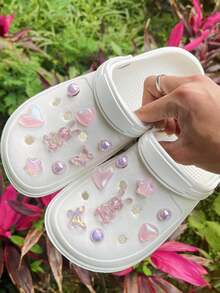 16入組海灘鞋掛件，可愛閃爍的兔子和心形DIY鞋飾，可拆卸鞋扣，適用於花園鞋 - 粉色 - 查看 8