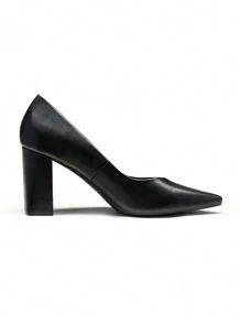 Women's High Chunky Closed Toe Block Heels Pointed Toe Wedding Party Elegant Slip On Pumps Shoes - 黑色 - 查看 5
