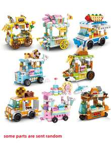 1入組街景建築模型/微小型微粒建築積木玩具,創意有趣的臭豆腐車/章魚小丸子車/冰淇淋車/新鮮果汁車/烤栗子車/熱狗面包車/串燒車/甜點車結構拼圖裝配,學習益智遊戲 - 彩色 - 查看 2