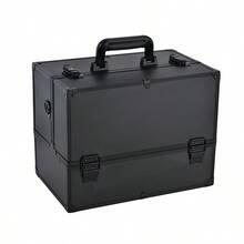 Makeup Case, Professional Makeup Artist Handheld Aluminum Alloy Multiple Layers Large Capacity Cosmetic Organizer Box For Make Up - Black - View 4