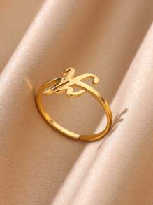 1 Stück Edelstahl Anfangsbuchstabe Buchstaben Ring für Frauen, goldfarbener modischer A-Z Buchstaben Fingerring, ästhetisches Hochzeitsschmuckgeschenk für Frauen