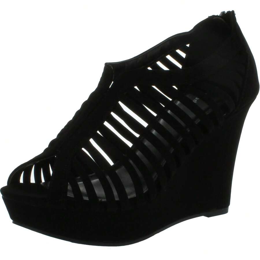Women's Gladiator Back Zipper Wedge Heel Sandals - 黑色 - 查看 1