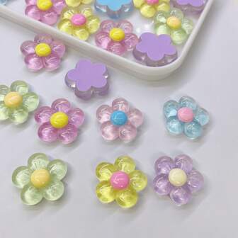 10pcs/Pack Mixed Style DIY Resin Accessories Including Transparent Flower Shaped Earrings, Hair Decorations, Stationery, Phone Case, Keychain, Cup, Hollow Out Clogs, Fridge Magnets, Decorative Stickers With Double-Sided Adhesive Tape Valentines