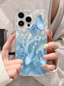 1pc Blue Gradient Sparkling Butterfly Pattern Phone Case