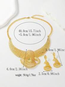 1套金色中空金屬項鍊和耳環套裝，防受損首飾套裝，適用於女性日常穿著和節日禮物 - 沙金 - 查看 3