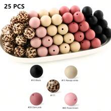 25pcs 15mm Silicone Solid Colorful Pattern Round Loose Beads For Jewelry Making DIY Special Key Bag Chain Pens Decors Bracelet Necklace Lanyards Beaded Craft Supplies