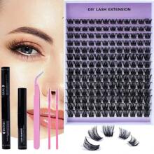 8-16mm 154 Stücke DIY Wimpernverlängerungs-Set, Einzelwimpern-Cluster D Curl mit Klebstoff, Pinzetten-Tools für Anfänger, falsche Wimpernverlängerungen