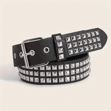 Stylish PU Leather Belt With Square Rivet Rivets For Women Men's Hip-Hop Style Jeans - Multicolor - View 26