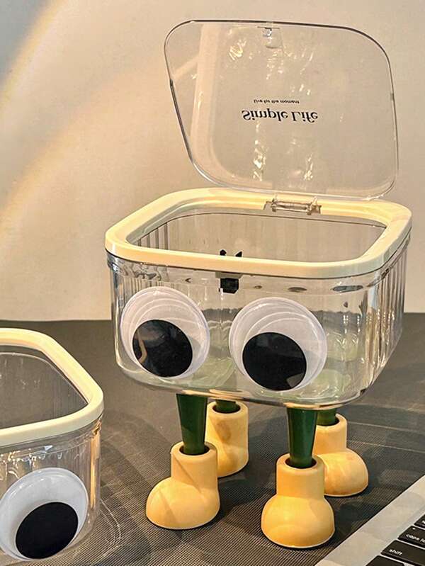 1pc Cute Cartoon Character Hair Accessories Desktop Storage Box With Lid, Large Capacity Dustproof Organizer With Wide Opening For Easy Access. Self-Adhesive Back For Attaching. Hair Clips Makeup Organizer