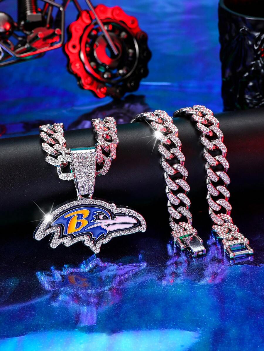 1個鋅合金飛鷹字母B形吊墜項鍊，附有鑽石 - 鷹頭字母B - 查看 1