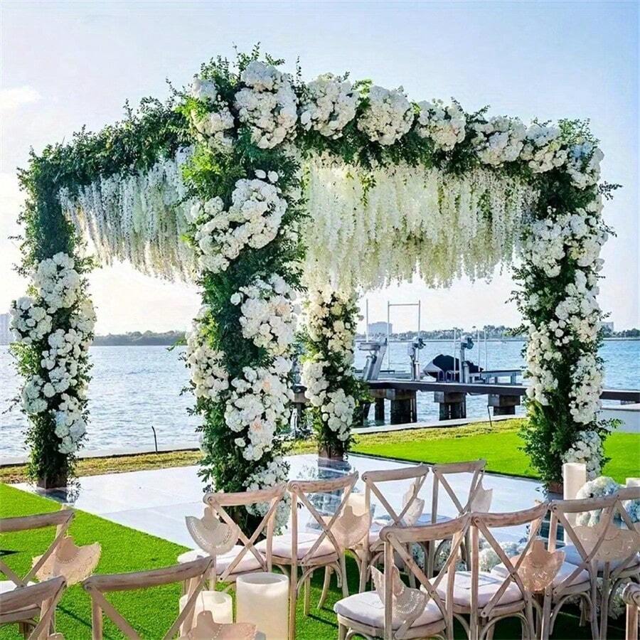 10pcs, Stunning Artificial Wisteria Hanging Flowers - Perfect For Home, Party, And Wedding Decor - White - View 1