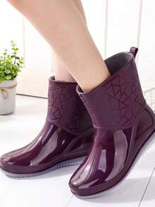 新款防水防滑女士膠鞋，20公分踝高雨靴適用於戶外工作、廚房、餐廳和洗車 - 紫色 - 查看 2