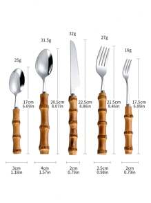 30 件套不锈钢餐具套装，带天然竹柄，学校用品，圣诞礼物 - 銀色 - 查看 2