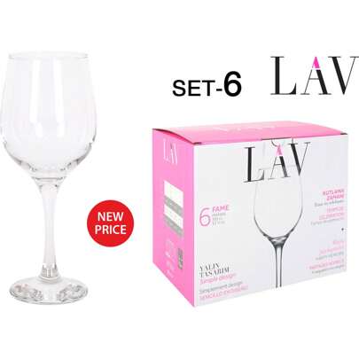 LAV Set van 6 wijn-/waterglazen 395Cc Fame Collection Elegant en praktisch ontwerp | Set van 6 wijn-/waterglazen 395Cc Fame Collection Gemakkelijk op te bergen Slijtvastheid en voldoende capaciteit, ideaal voor thuis, restaurants en meer