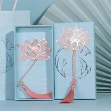 1pc Metal Vein Bookmark Replicating Classic Art Hollow Lotus Gift Bookmark,School Supplies,Back To School - Multicolor - View 2