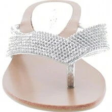 Women's Rhinestone Flipflop Sandals - Silver - View 5