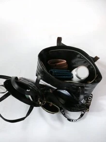 Women Bag Sets Ruched Blok Warna Adjustable Casual - Hitam - View 4