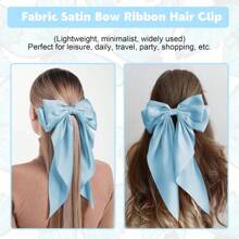 1/2pcs Large Satin Bow Hair Clips, Women/Girls Silky Hair Barrettes With Long Ribbon Tails, White Bow Hair Clips, Wedding Hair Accessories, Ladies Hair Claws, School Supplies, Head Accessories, Hairpin,Summer,Holiday,Travel - Baby Blue - View 6