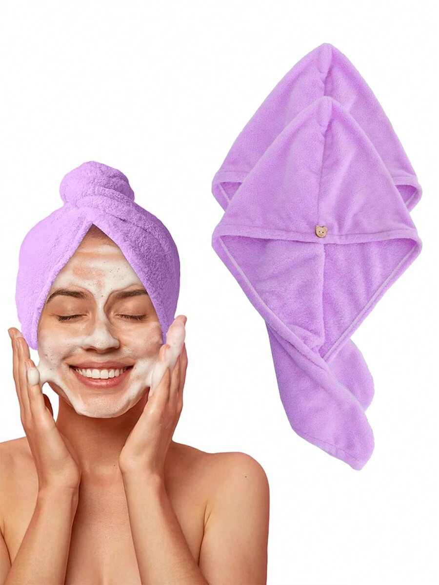 Microfiber Hair Towel,1Pack/2Packs Hair Turbans For Wet Hair, Drying Hair Wrap Towels For Curly Hair Women Anti Frizz ,Microfiber Hair Towel,Hair Towel With Button, Super Absorbent Hair Towel Wrap For Curly Hair, Fast Drying Hair Turban Towel For Women,Super Absorbent Hair Towel Wrap For Curly Hair, Fast Drying Hair Turban Towel For Women, Anti Frizz Microfiber Towel,Purple - Purple - View 1