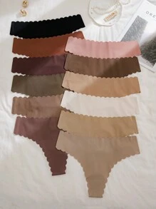 12 piezas/paquete de calzoncillos cómodos y sexys para mujer, T-back respirables con borde de encaje en colores variados