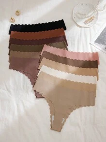 12 piezas/paquete de calzoncillos cómodos y sexys para mujer, T-back respirables con borde de encaje en colores variados
