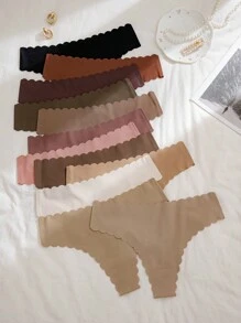 12 piezas/paquete de calzoncillos cómodos y sexys para mujer, T-back respirables con borde de encaje en colores variados