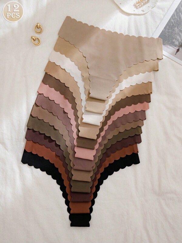 12 piezas/paquete de calzoncillos cómodos y sexys para mujer, T-back respirables con borde de encaje en colores variados