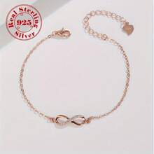 925純銀夏季無限迴圈鑽石手鏈女士，甜美時尚歐美風格，百搭，是送給媽媽和朋友的完美禮物，2.5g - 玫瑰紅 - 查看 1