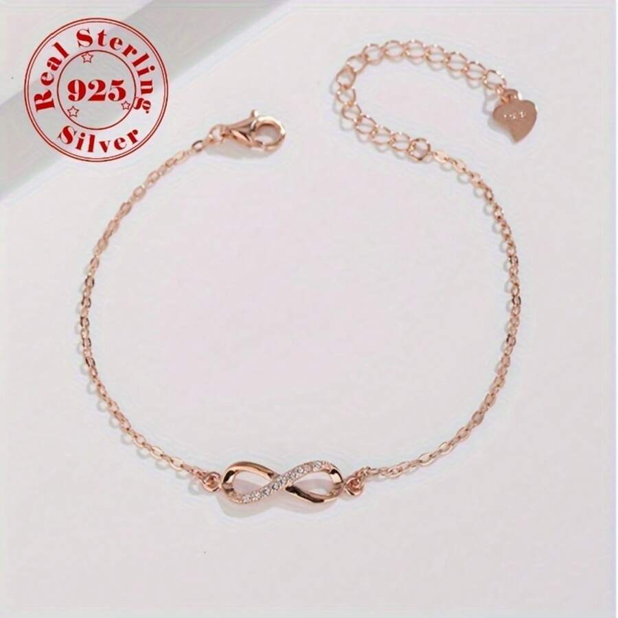 925純銀夏季無限迴圈鑽石手鏈女士，甜美時尚歐美風格，百搭，是送給媽媽和朋友的完美禮物，2.5g - 玫瑰紅 - 查看 1
