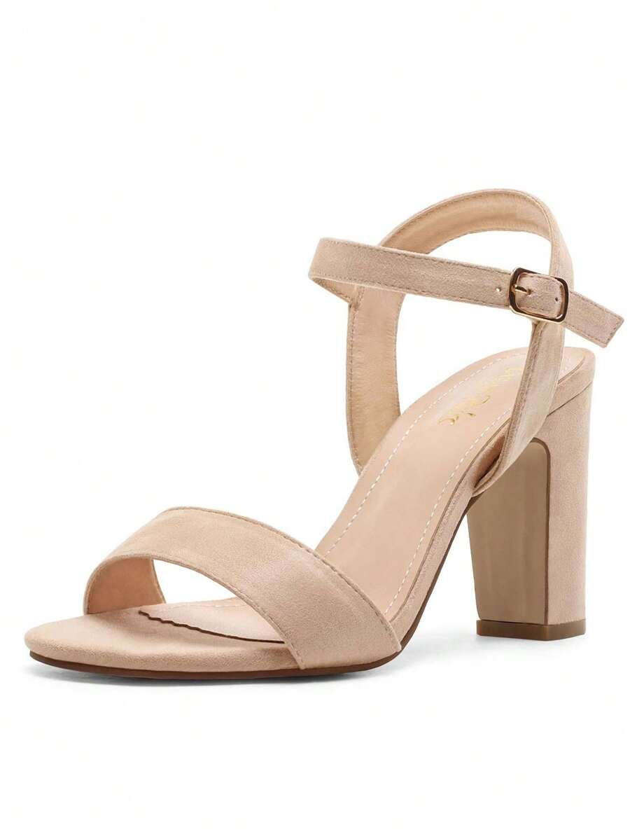 Women Fashionable High Heeled Sandals Open Toe Ankle Strap Buckle Heels High Chunky Block Heel Sandals, For Party, Wedding, Prom - Màu be - Xem 1