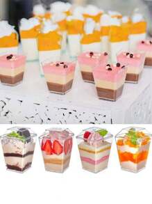 25pcs, 5-Ounce Plastic Dessert Cup With Lid, Mini Pudding Jar, Summer Dessert Cup, For Tasting Appetizers, Fruits, Ice Cream, Mousse Cake, Complimentary Transparent Spoon (Measured By Hand, With Slight Deviations) - Clear - View 5