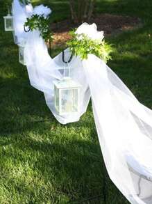 1入組半透明紗質婚禮背景布，透明網狀窗簾，17.7英寸婚禮拱門掛飾，透明婚紗背景，天花板掛飾，適用於嬰兒派對、男孩或女孩生日派對、婚禮、家居裝飾，適用於場合接待天花板裝飾，場景DIY道具 - 白色 - 查看 9