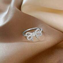 1 Stück Kupfer tauschierter Ring mit Strass-Zirkonia-Schleife, Valentinstag, Muttertag, Geschenk für Mutter