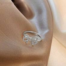 1 Stück Kupfer tauschierter Ring mit Strass-Zirkonia-Schleife, Valentinstag, Muttertag, Geschenk für Mutter