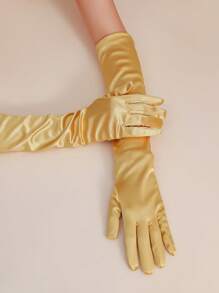 1 Pair Women Elegant And Fashionable Satin Bridal Gloves Suitable For Banquet, Wedding And Daily Outfits Matching Halloween Autumn Accessories