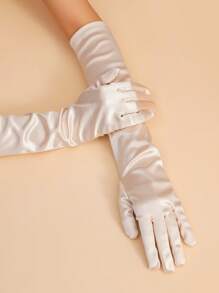 1 Pair Women Elegant And Fashionable Satin Bridal Gloves Suitable For Banquet, Wedding And Daily Outfits Matching Halloween Autumn Accessories