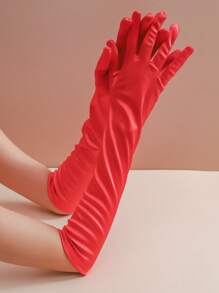 1 Pair Women Elegant And Fashionable Satin Bridal Gloves Suitable For Banquet, Wedding And Daily Outfits Matching Halloween Autumn Accessories