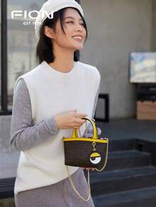 FION X  Small Tote Bag Cute Anime Cartoon Handbag Crossbody Shoulder Bag With Big Eye Decor,Gift For  Fans,Zip Closure FAAFJIT001 - Brown - View 11