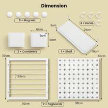 Pegboard Combination Kit, Pegboard Combination Wall Organizer Kit W/ 2 Pegboard Panels, Storage Rack, Storage Containers, Magnets & Hooks, Wall Mount Display Pegboard Panel Kits For Home Office - White - View 2