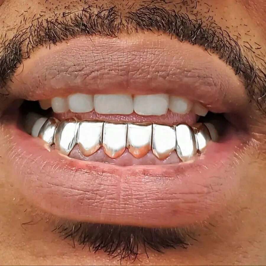 18K Golden Plated 8 Teeth Shiny Dental Tooth Grillz SHEIN USA
